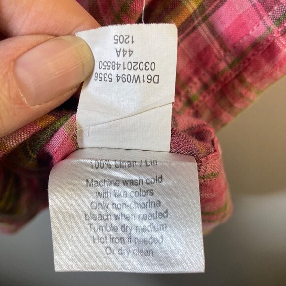 Mens Joseph Abboud Linen Short Sleeve Plaid Button Shirt Pink Green 2XL - Picture 6 of 6